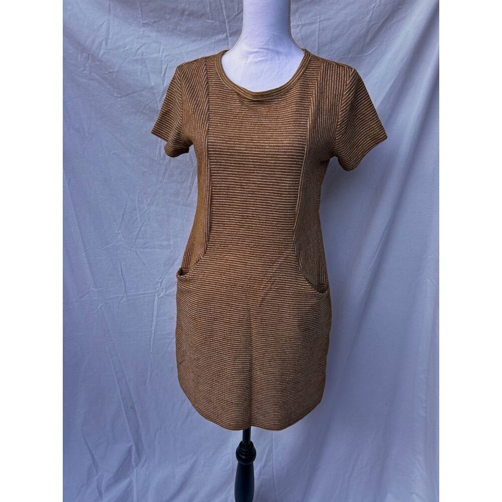 Alya Brown & White Striped Knit Dress With Pockets Size S